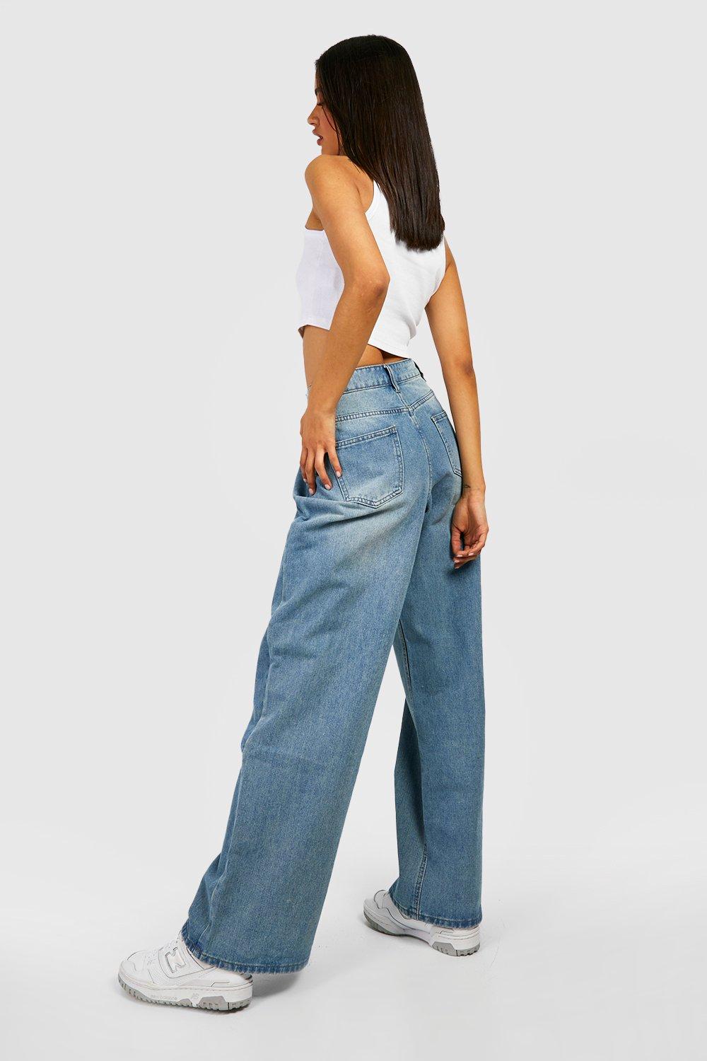 Mid Waist Vintage Wash Baggy Jeans